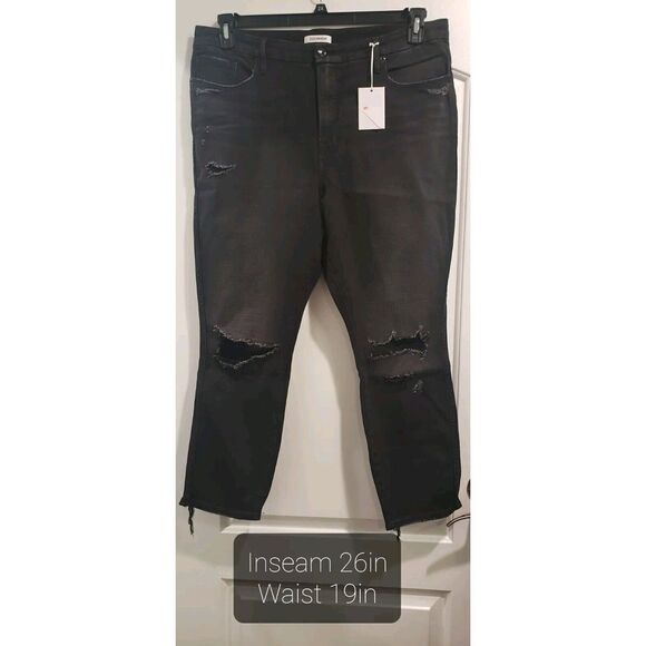GOOD AMERICAN Good Curve Skinny Cropped Jeans Black, Back Chewed Hem Size 18 NWT - Picture 1 of 6